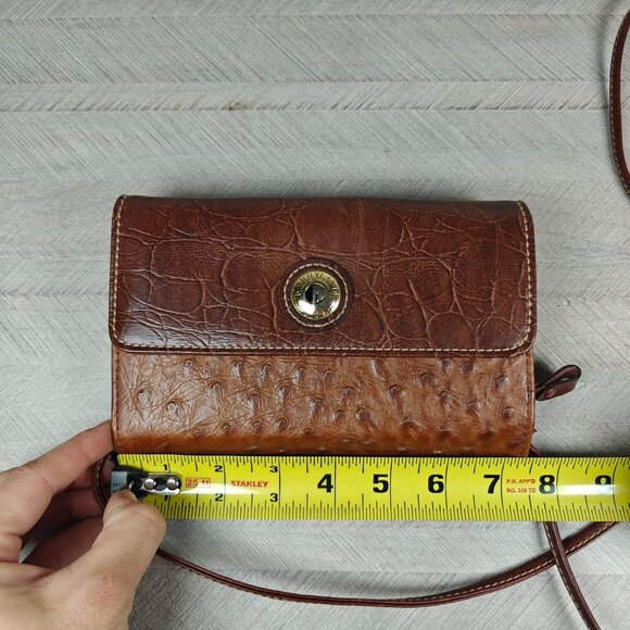 Vintage Carryland Genuine Leather Brown Crossbody Wallet Organizer Croc Embossed - Picture 6 of 8